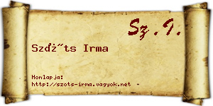 Szőts Irma névjegykártya